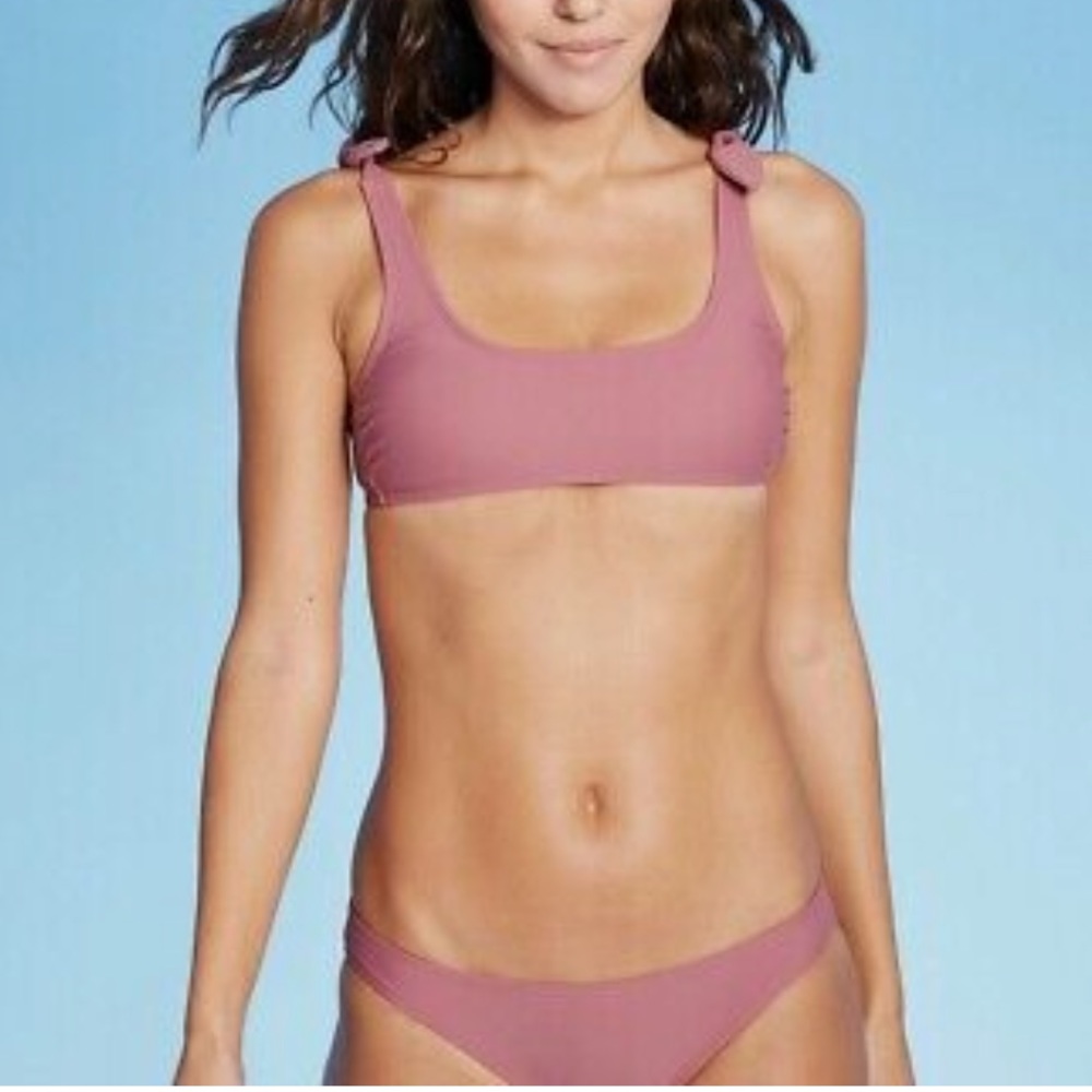 13. Juniors' Shoulder Tie Bralette Bikini Top and bottom Xhilaration Size S